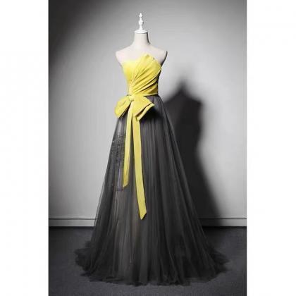 Evening Gown With Breast Bowknot Birthday Party..