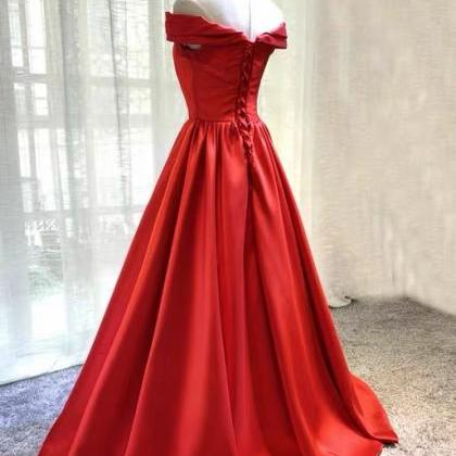 Off Shoulder Red Prom Dress Satin Party Evening..