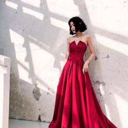 Red Prom Dress Strapless Party Dress Sexy Slit..