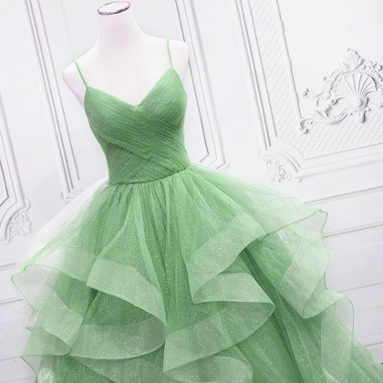 Tulle Long Formal Dress Party Prom Dress Green..
