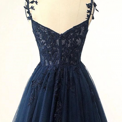 V Neck Short Royal Blue Lace Prom Dresses Lace..