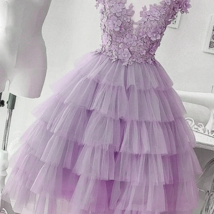 Lavener Layers Tulle With Lace Short Evening Party..