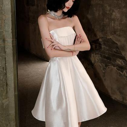 White Satin Simple Short Evening Party Dress..