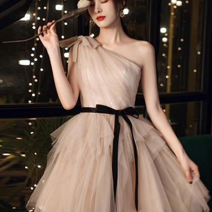New Fashion Champagne A-line Tulle Short Party Dress Homecoming Dresses , DP5971