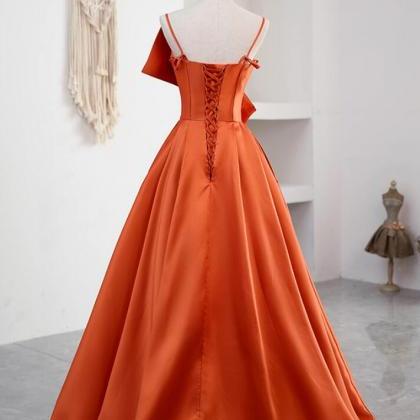 Orange Satin Floor Length Formal Party Dress Prom..