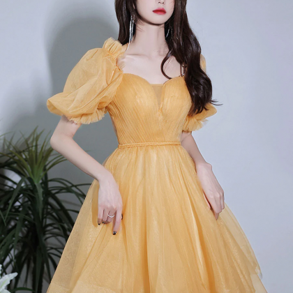 Light Yellow Tulle Short Formal Evening Party..