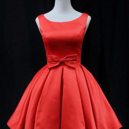 Red Satin Short Knee Length Formal Party Dress..