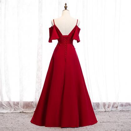 Red Long Straps Formal Party Dress Bridesmaid..