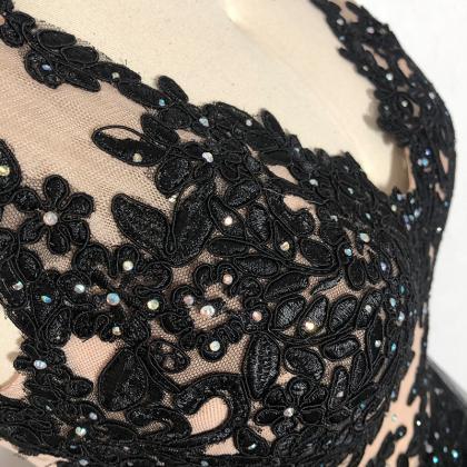 Black Short Mint Tulle With Lace Prom Party Formal..