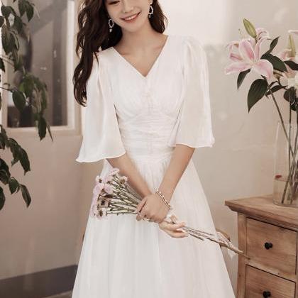 White Formal Dress V-neck Homecoming Dress,simple..