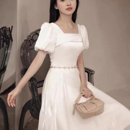 White Lady Dress,short Sleeve Formal Dress, Daily..