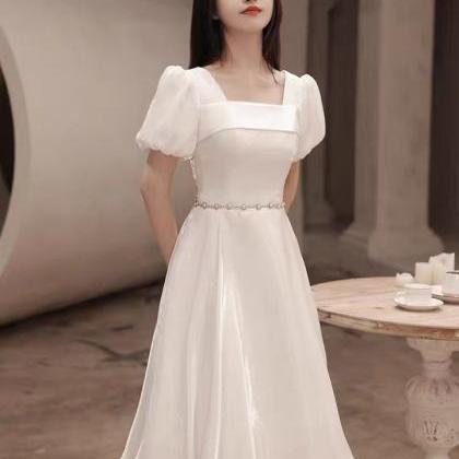 White Lady Dress,short Sleeve Formal Dress, Daily..