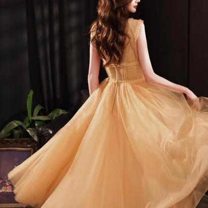 V-neck Party Dress,formal Dress, Yellow Bridesmaid..