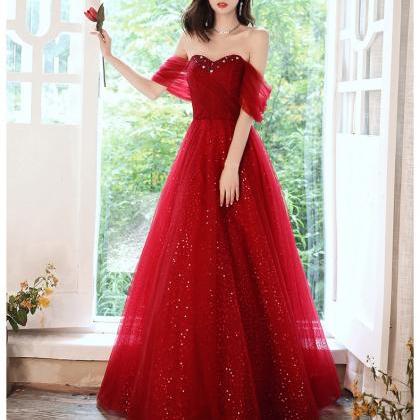 Red Formal Dress, Fairy Off Shoulder Prom..