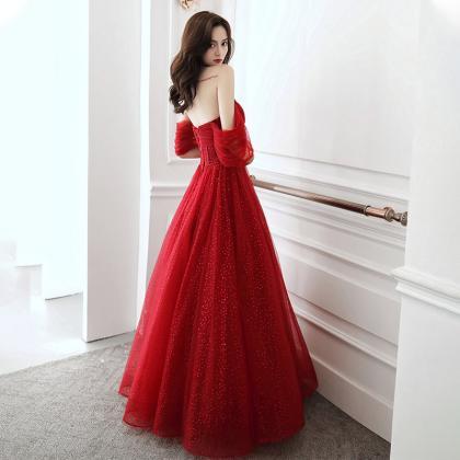 Red Formal Dress, Fairy Off Shoulder Prom..