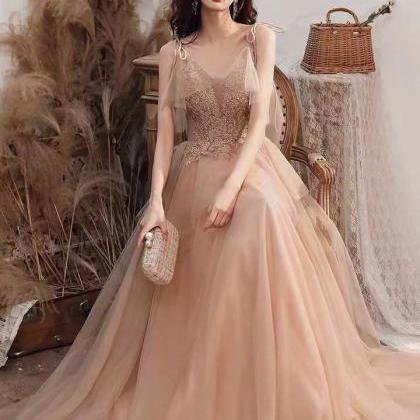 Spaghetti Strap Evening Dress,pink Formal Dress,..