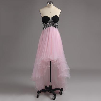 High Low Prom Dress, Pink Prom Dress, Elegant..