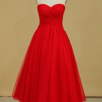 Red Sweetheart Prom Dresses A Line Tulle With..