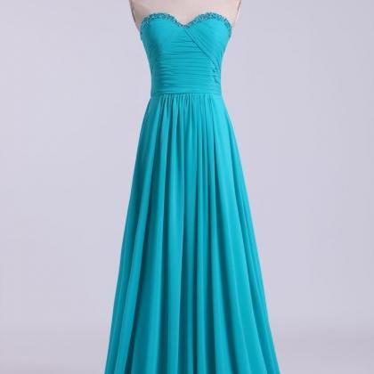 Sweetheart With Beads Pleated Floor Length Flowing..