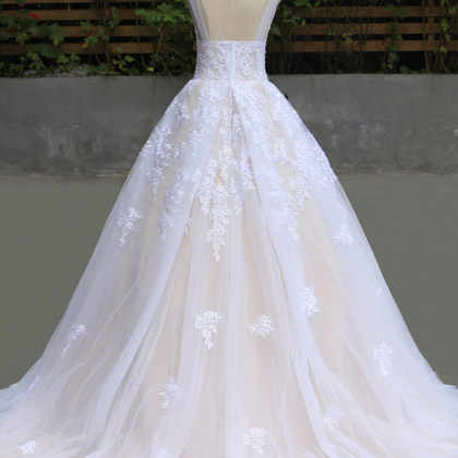 A-line Wedding Gown With Lace Applique Sweep Train..