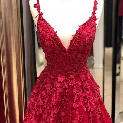 Burgundy Lace Prom Dress Long Evening Dress Dance..