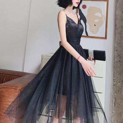 Black Tulle Straps Short Simple Prom Dress..