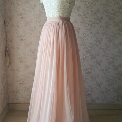 Pink Tulle With Lace Short Sleeves Long Prom Party..