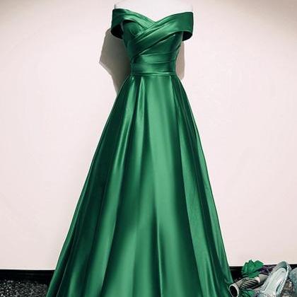 Simple Green Satin Prom Dress Evening Dress Hand..