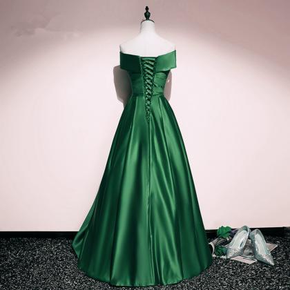 Simple Green Satin Prom Dress Evening Dress Hand..