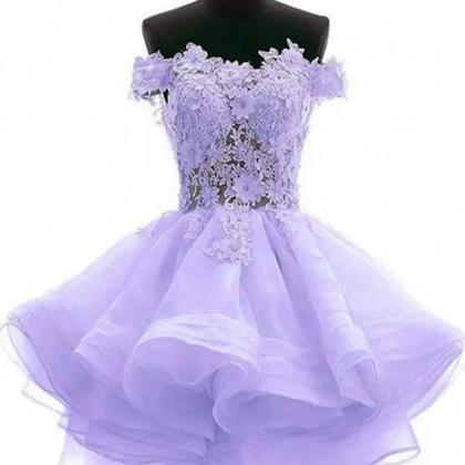 Light Purple Off Shoulder Homecoming Dress Party..