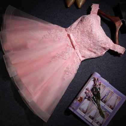 Pink Lace Applique Bridesmaid Dress,formal..