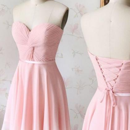 Pink Sweetheart Neck Chiffon Pink Short Prom Dress..