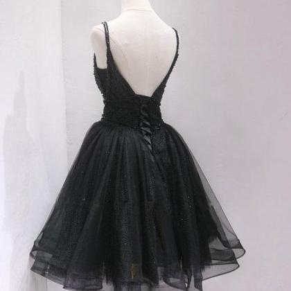Black Tulle Beads Short Prom Dress Formal Dress..
