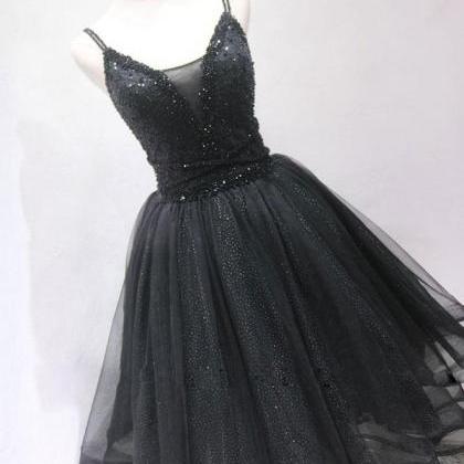 Black Tulle Beads Short Prom Dress Formal Dress..