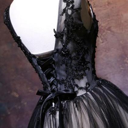 Black V Neck Lace Short Prom Dress Formal Dress..