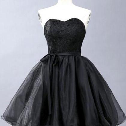 Black Short Lace-up Party Dress Formal Dress..