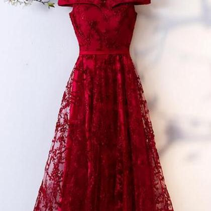 Red Lace Off Shoulder Short Party Dress Formal..