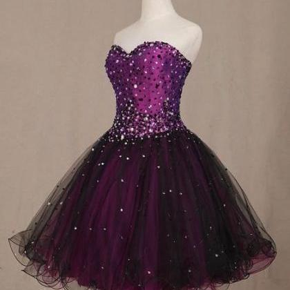 Purple Short Party Dress Sweetheart Beaded Lovely..