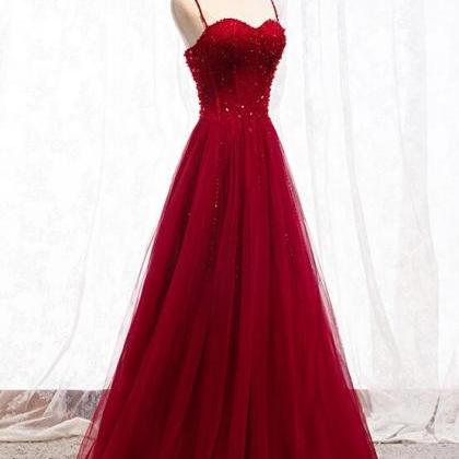 Red Beaded Sweetheart Long Formal Dress Evening..