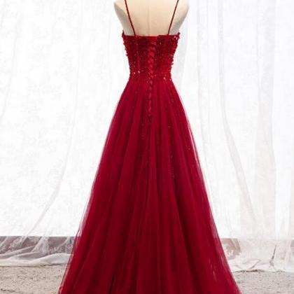 Red Beaded Sweetheart Long Formal Dress Evening..
