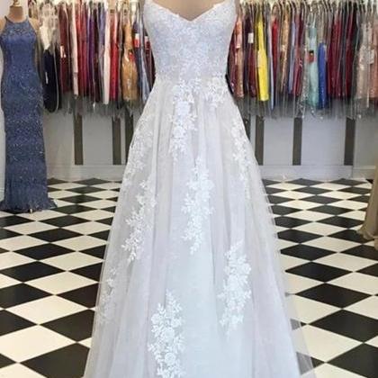 V Neck Prom Dress Wedding Dress Lace Formal Dress..