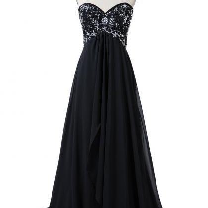 Black Sweetheart Strapless Beading Formal Dresses..