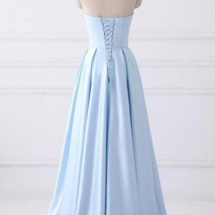 Blue Strapless Stain Prom Dresses Formal Dress..