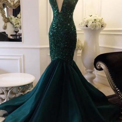 Mermaid V Neck Prom Dress With Sequin Appliques..