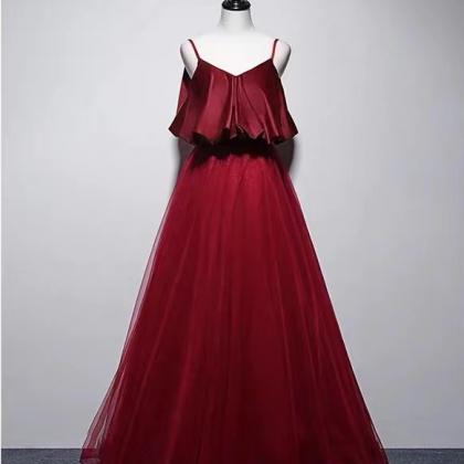 Spaghetti Strap Red Prom Dress Formal Dress..