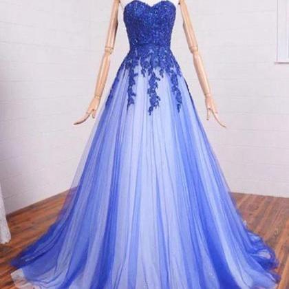 A Line Sweetheart Neck Lace Tulle Evening Dress..