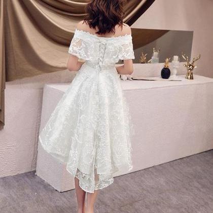 White Off Shoulder Lace Short Prom Dress Formal..
