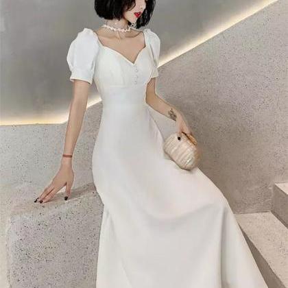 Cap Sleeve White Boho Elopement Wedding Dress..