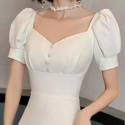 Cap Sleeve White Boho Elopement Wedding Dress..