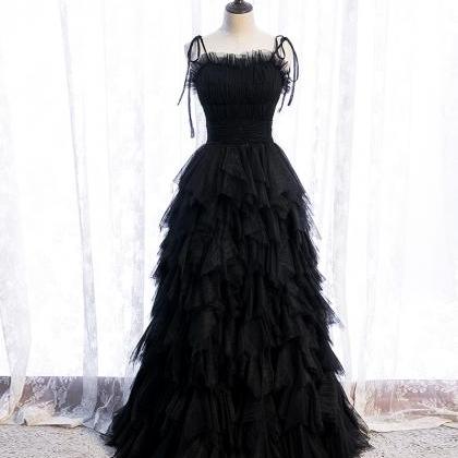 Black Tulle Long Prom Gown Formal Dress Evening..